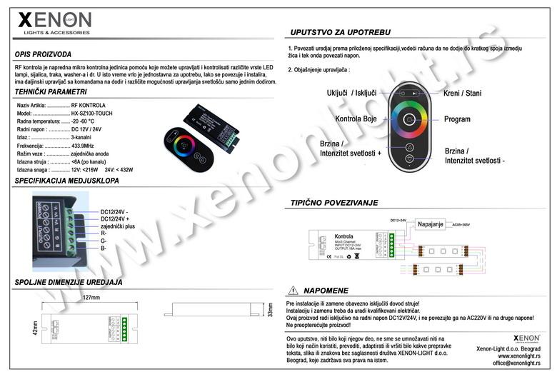 RF Kontrola za RGB trake HX-SZ100-TOUCH
