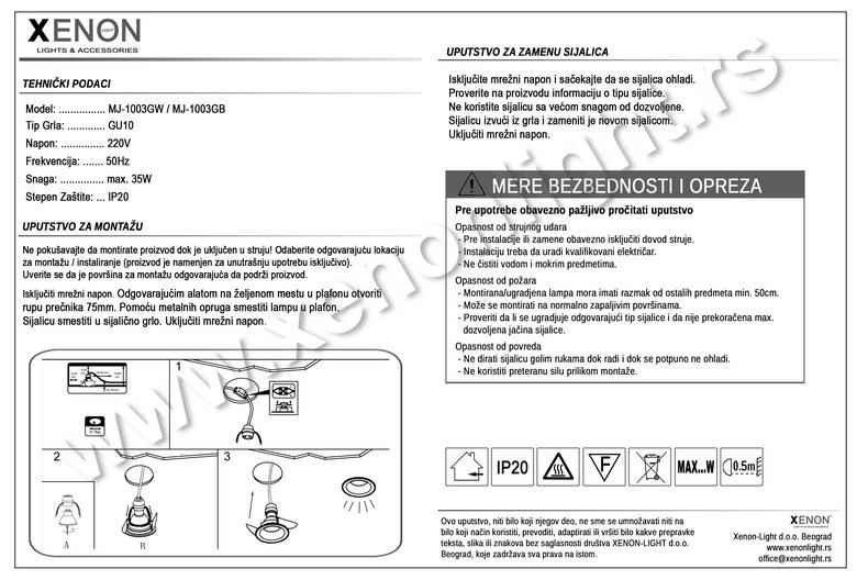 Moderna rasveta MJ-1003G WH