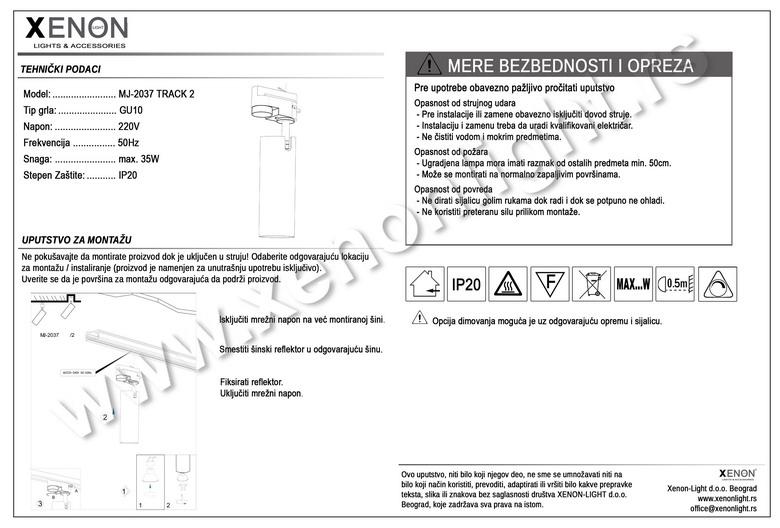 Reflektor za šine MJ-2037 TRACK MONOFAZNI