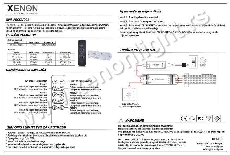 Led kontroler za jednobojne trake SR-2801E 4 ZONE