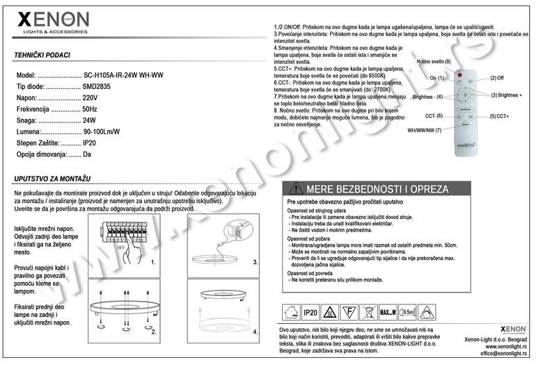 Led Plafonjera-SC -H105A-IR 24W + daljinski