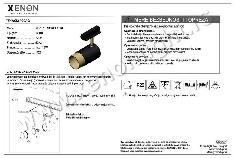 Reflektor za šine-MJ-1310 MONOFAZNI