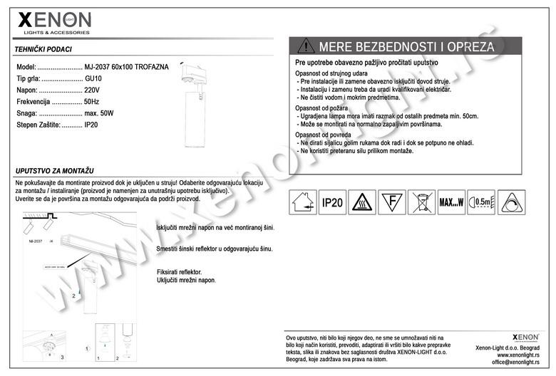 Reflektor za šine-MJ2037 60x100 TROFAZNI
