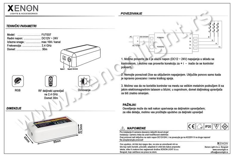 LED KONTROLER FUT037 RGB 4 ZONE